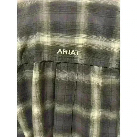 Ariat Pro Series Mens Shirt M Gray White Ventilated Arm Pits Plaid Button Down - Picture 7 of 7